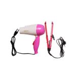 product_image_name-SUNDASELF-3 In 1 Hair Straightener And Curler With Hand Dryer - Pink+ Free Professional Hair Dryer+ 13 makeup brushes-3