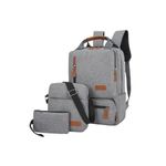 White Label 3Pcs Backpack Set 14.5-inch Laptop Backpack with Small Pocket - Grey