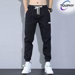 TOUPHY Men's Elastic Waist Cuffed Jeans - Stretch Denim, Durable & Stylish-Black