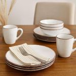 Generic 16Pc Speckled Ceramic Dinner Set- white/gold