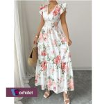 product_image_name-Machislet-Multi-layered Lace Sleeves, Elastic Waist-shaping Casual Long Dress-1