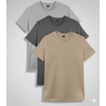 3PCS Unisex Light Grey Dark Grey Tan Round Neck T-shirts 