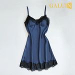 product_image_name-GALUIN-Women's Lace Pajamas, Ice Silk Ruffled Hem Pajamas, V-Neck Camisole Nightgown, Home Wear Pajamas, Exotic Style Lingerie Set - Wine Red-2