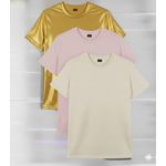 3PCS Unisex Gold Baby Pink Cream Round Neck T-Shirts 