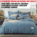 product_image_name-Generic-6 in 1 king size reversible duvet cover set-blue and grey-1