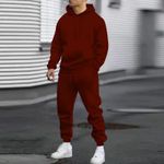 1set Fasion Unisex Casual Tracksuit Sweatsuit Set - Burgundy