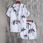 Vintage T Printed Short Sleeve Loose Buttons Casual Shirt & Short - White/Black