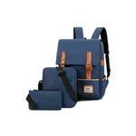 product_image_name-White Label-3 Pcs Travel Business Bag Set Laptop Travel Flap Backpack With USB Charging Port & Water Bottle Holder - Dark Blue-1