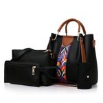 product_image_name-Generic-Fashionable women's bag 4 In 1 PU Synthetic Leather Handbag Ladies Bags Set - Black-1