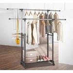 product_image_name-White Label-Double Coat Rack With Wheels - Black/Silver-1
