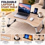 Multifunctional Foldable Laptop & Study Table with 4 USB Ports, Cup Holder & USB Device Slot – Natural Wood Grain - Light brown