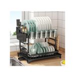 product_image_name-Generic-2-Tier Kitchen Dish Drying Rack with Cup Holder & Utensil Organizer – Black-2