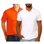 2 Piece - Short Sleeve Polo Shirt - Orange/White