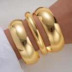 Fashion 3Pcs/Set Classic Geometric Wide Bangles for Women - Gold
