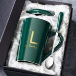 Quality Ceramic Mug with Lid and Spoon Ceramic Cup - Green