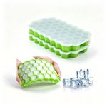 Generic 2PCS 37 Grid Honeycomb Silicone Ice Cube Tray with Lid, Easy Release Ice Making Mold-Green