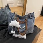 product_image_name-Generic-Fashionable PU Leather Jeans-Style Tote bag- Blue-2