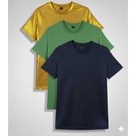 3PCS Unisex Gold Green Blue-Black Round Neck T-shirts 