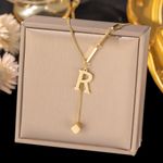 Ladies Jewelry Titanium Steel Women "Letter R" Necklace With Gift Box