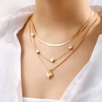 product_image_name-Fashion-Layered Heart Pendant Necklace - Gold Minimalist Design Stackable Choker-1