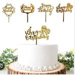 AD 3pcs Happy Birthday Cake Topper For Cake Decoration - Gold