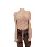 product_image_name-Generic-Long Leggings paired with long sleeve Blouse Cropped top - Brown and soft beige colour   -2