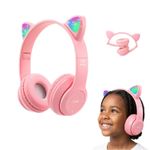product_image_name-ShebSheb-Cat Ear LED Light Kids Wireless Headphones, Bluetooth Over Ear Headphones with Microphone, TF Card/Wired Foldable Earphones for Girls Boys Gift Age 7+-1