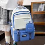 Fashion Trendy Color-Block Nylon Backpack for Students & Commuters - 2-in-1 Set with Mini Bag - Lightweight & Water-Resistant - Blue - image 3