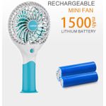 LONTOR Higher Speed USB Handheld Rechargeable Fan- White/Blue - image 3