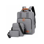 White Label 3Pcs USB Laptop Backpack Set - Anti-Theft Nylon School, Travel & Notebook Bag Set - Light Grey