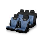 9Pcs Washable Polyester Universal Fit Automotive Back & Front Seat Covers Set With 3D Butterfly & Tire Track Pattern - Blue