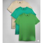 3PCS Unisex Cream Turquoise Green Kelly Green Round Neck T-shirts 