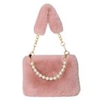 Fashion Chic Plush Shoulder Bag Mini Pink Plush Pearl Strap Handbag