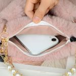 Fashion Chic Plush Shoulder Bag Mini Pink Plush Pearl Strap Handbag - image 6