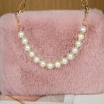 Fashion Chic Plush Shoulder Bag Mini Pink Plush Pearl Strap Handbag - image 7