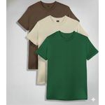 3PCS Unisex Dark Brown Cream Forest Green Round Neck T-shirts 