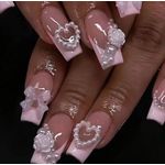 product_image_name-Generic-24pcs French 3D Long Square Nails with Hearts, Flowers & Bows Suitable for Women-1