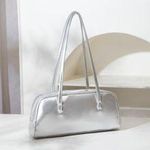 Women’s Solid Metallic Silver Baguette Bag – Casual Shoulder/Handheld Underarm Purse