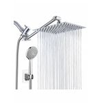 White Label 8 Inch Electroplated Rainfall Showerhead with 5 Modes Handheld Spray Wall Mounted Shower System