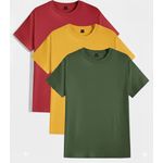 3PCS Unisex Red Yellow  Green Round Neck T-shirts 