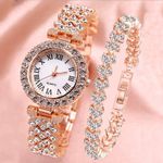 product_image_name-Fashion-2 IN 1 Women's Watch Ladies Quartz Wristwatch with Bracelet - Pink-1