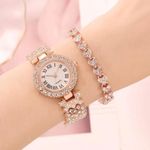 product_image_name-Fashion-2 IN 1 Women's Watch Ladies Quartz Wristwatch with Bracelet - Pink-6