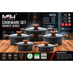 10 Pcs Non-Stick Granite Cookware Set - Die-Cast Aluminum - Black