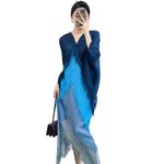 V-Neck Pleated Tassel Gradient Fashion Dress - Multicolour