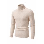 product_image_name-Generic-Unisex Cable Knit Turtleneck Sweater Warm Slim Fit Pullover - Cream-3