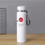 product_image_name-VACUUM-Portable 316 Stainless Steel Insulated Water Bottle Cup With Tea Strainer and Hand Strap, Flasks for Office Gym Travel - White-1