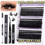Generic Popular Natural Thick D-Curve False Eyelash Extension Kit - DIY Segmented Extensions, Single Cluster of Fluffy and Curly Eyelashes