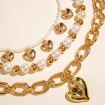 product_image_name-CALLIARA-3Pcs Luxury Heart Pearl Stackable Necklace Set, Vintage Gold Thick Chain Choker, Niche High-End Necklaces for Women-2