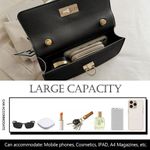 product_image_name-STY-Ladies Underarm Bag Women Handbag Black PU Bag Ribbon Decoration Small Bag Phone Bag - Black-4