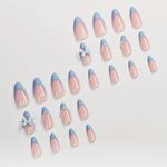 product_image_name-Generic-24pcs Almond-Shaped Press On Nails with Blue Nail Tip & 3D Bow Design-2